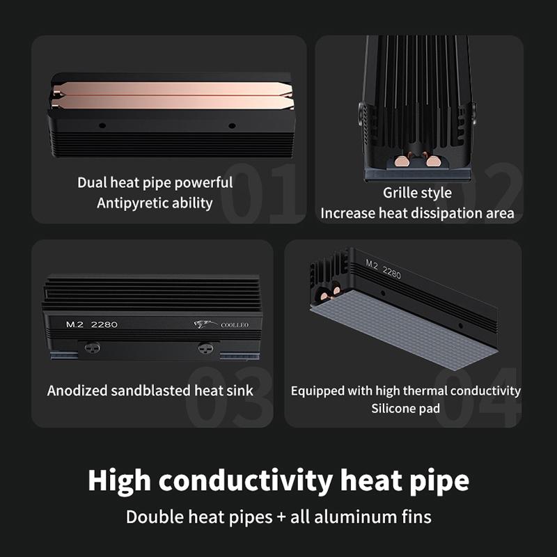 Ssd-V3 2280 M.2 Dual Heat Pipe Solid State Drive Nvme Grille-Type All-Aluminum Vest High-Efficiency Heat Sink Gaming Accessories