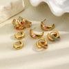 18K Gold Plated Geometric Light Luxury Earrings with Titanium Steel, Colored Diamond, and Pearl Moon Design for Women