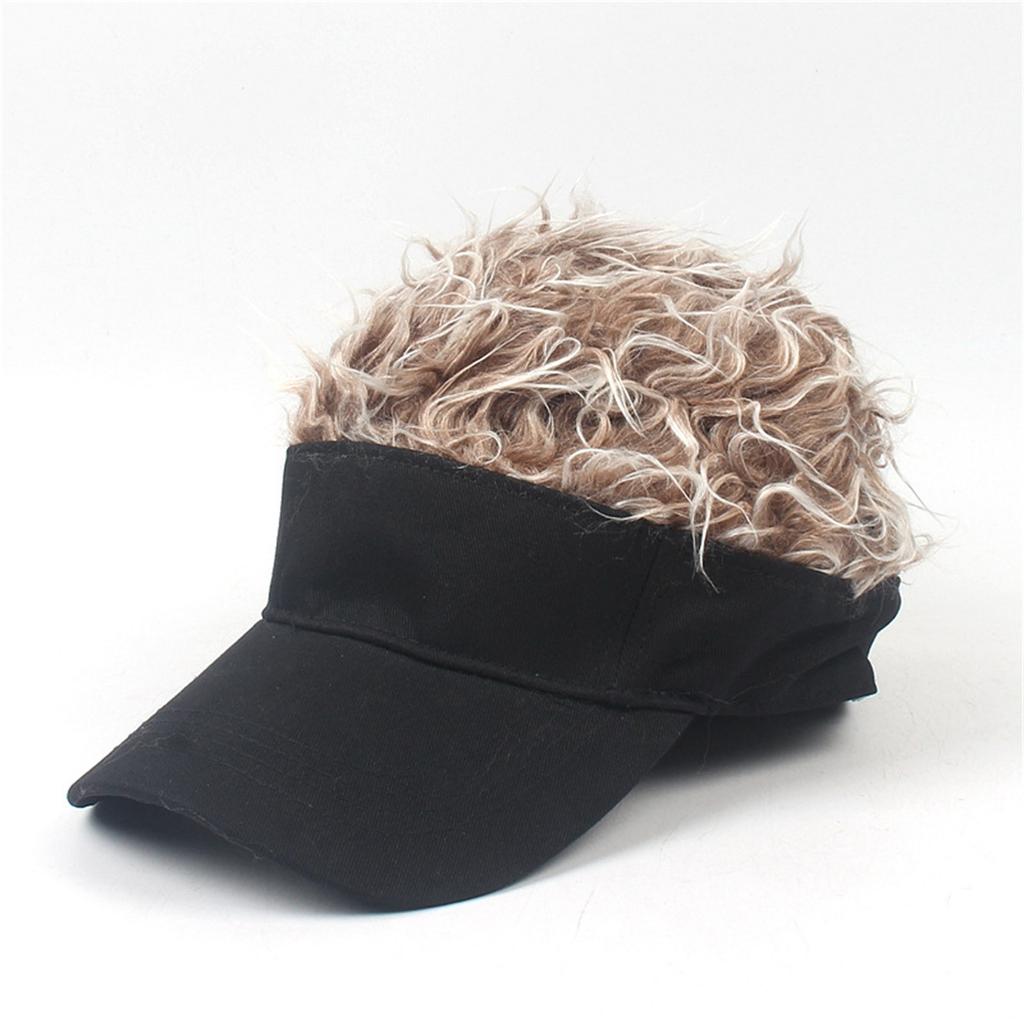 Sun Visor Cap with Synthetic Hair Top Adjustable Strapback Baseball Hat for Outdoor Sports and Casual Wear