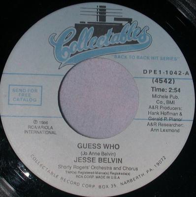 7inch Record JESSE BELVIN - Guess Who / Funny 4542 Collectables 1986 US Soul/Funk Used