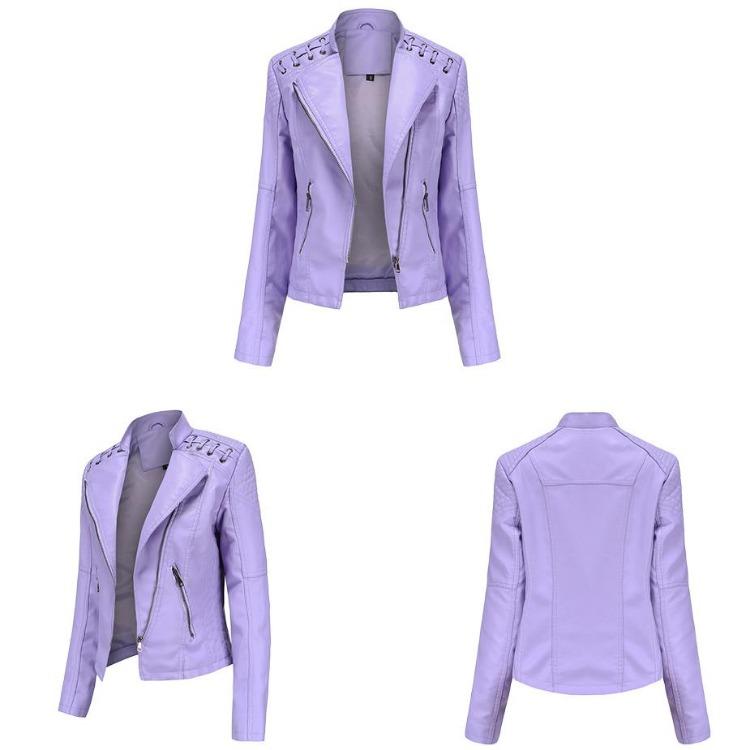 Stylish Women Faux Leather Moto Jacket Retro Lacing Detail PU Biker Coat Casual Zip Up Outerwear Slim Fit Short Classic Plus Size S-4XL