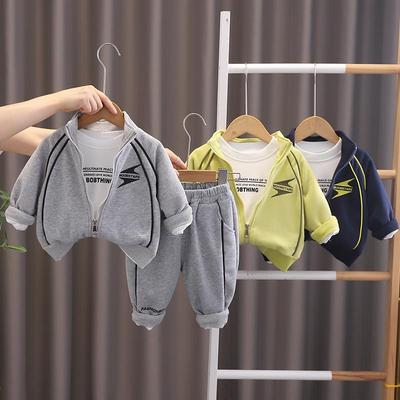 Boys' Long Sleeved 2-piece Set, 0-5-year-old Zipper Jacket, Round Neck Letter Printed T-shirt, Casual Pants, High-quality Children's Clothing