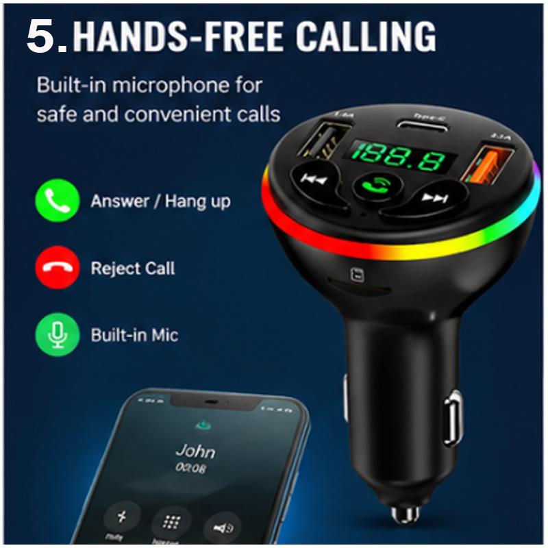Bluetooth 5.0 FM Transmitter Car Charger 66W 3 Ports Fast Charging Car MP3 Player Handsfree Call RGB Light TF U Disk Car Voltage Detector