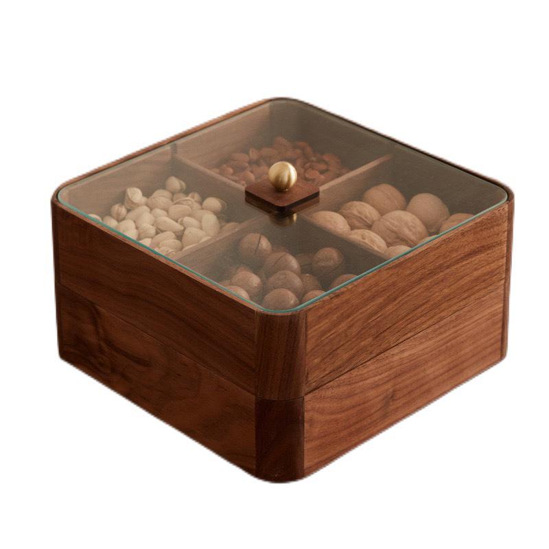 Solid Wood Compartmented Snack and Candy Box - Round Corner Wedding Decoration Gift