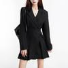 2026 Spring Women's Korean Style Black A-line Pleated Waist-cinching Suit Dress