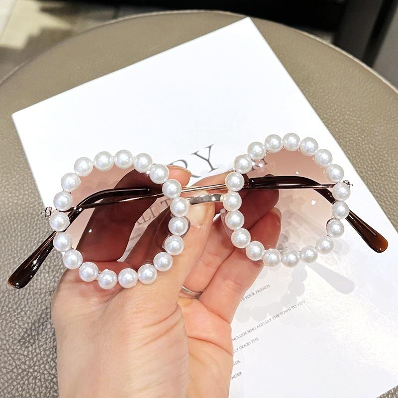 

Детские роскошные солнцезащитные очки в жемчужной оправе, стильные солнцезащитные очки в круглой металлической оправе UV400, очки для вечеринок, Óculos De Sol