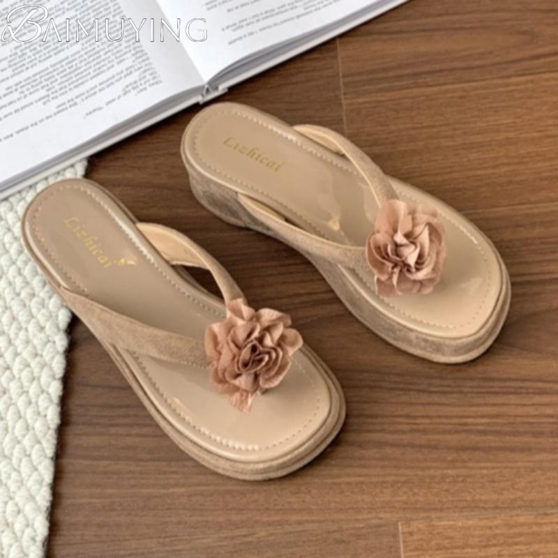 Fashion Flower Women Flip Flops Wedges Slippers Flat Sandals Casual Shoes Woman 2025 Trend Beach Clip Toe Summer Platform Comfort Slides