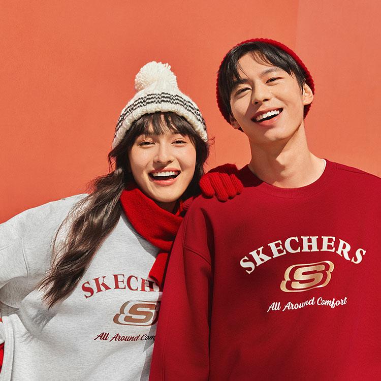 Skechers Chinese New Year Thermal Fleece Lined Fashion Minimalist Style Crew Neck Pullover Long Sleeved Sweatshirt L125U046-0248