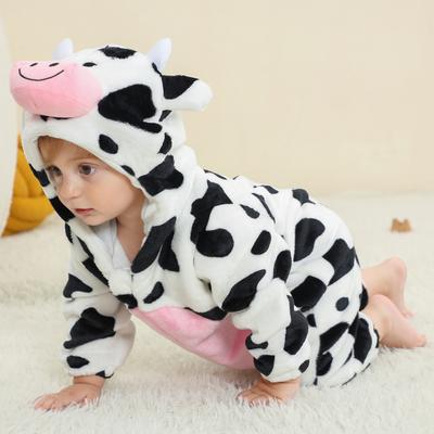 Baby Pojkar Flickor Flanell Djur Onesie Mysig Huvförsedd Jumpsuit Höst Vinter Sovkläder och Loungewear