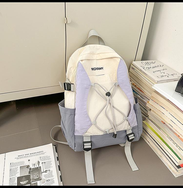 Mori Style Color-Block Lightweight Backpack: High-Capacity and Perfect for Couples' Outdoor Adventures