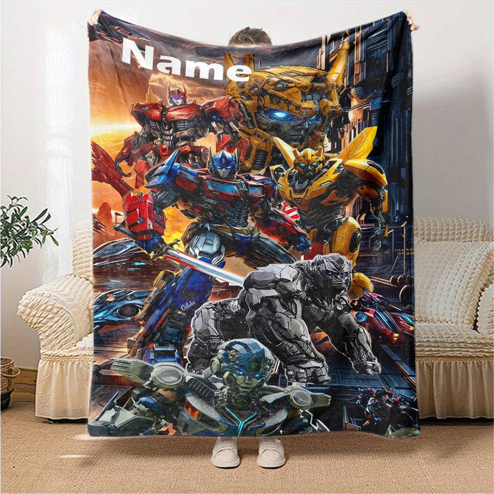 Custom Name Transformers Theme Printed Blanket - Perfect for Couch, Bed, Travel & Outdoor Use | Machine Washable, Cozy & Durable.