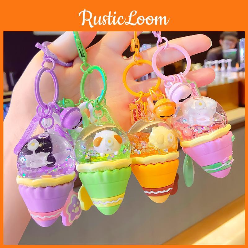 Colorful Theme Dog Miniature Ice Cream Cone Keychain Playful Keychain Idea Gift