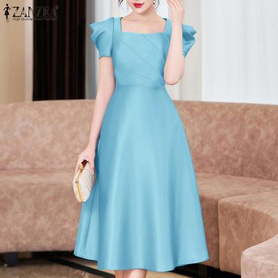 Rochie de vară cu mâneci scurte, cu guler pătrat pentru femei