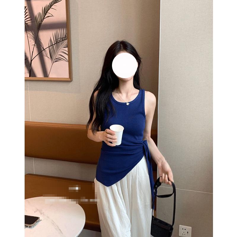 Korean Style Slimming Waist-Tied Side Slit Camisole for Women - Summer Irregular Design One Size синий