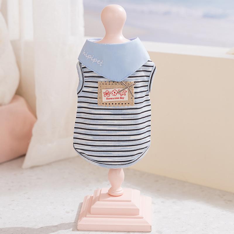 Frühling und Sommer neue Hundekleidung dreidimensionale Puppe gestreifte dünne Weste Katze Haustierkleidung