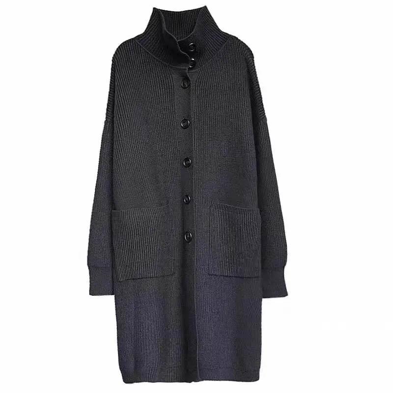 Sweaters Coat Cardigan for Women Autumn Winter Large Size Vintage Loose High-neck Long Sleeve Knit Long Sweaters Jacket