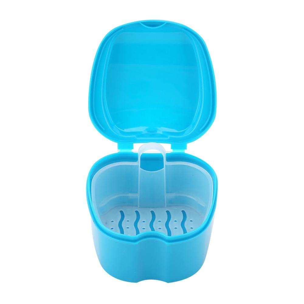 Light Blue False Teeth Storage Box With Filter Screen Denture Bath Box  For Retainer Users