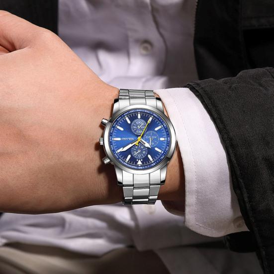 

Yousheng Men Quartz Watch Round Dial Three-eye Display Stainless Strap No Delay Time-checking High Accuracy Daily Wristwatch Formal Business Timepiece