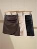 2026 Herbst/Winter Retro High-Waist Falten Minirock aus PU-Leder Schwarz A-Linie für Damen