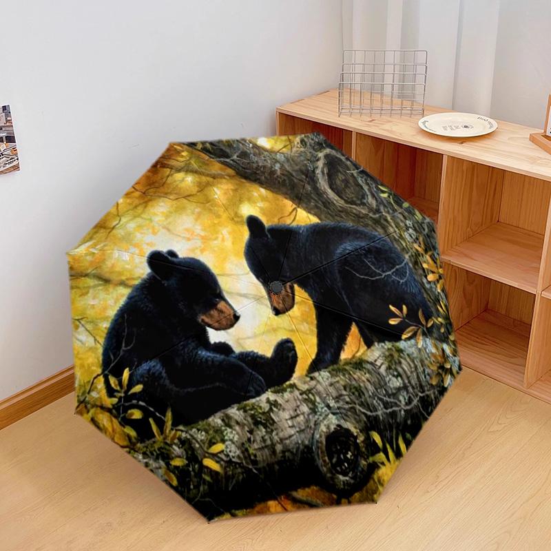 1PC Black Bears Automatic Umbrella - Suitable Travel Outdoor Portable Umbrella Birthday Gift Daily Essentials