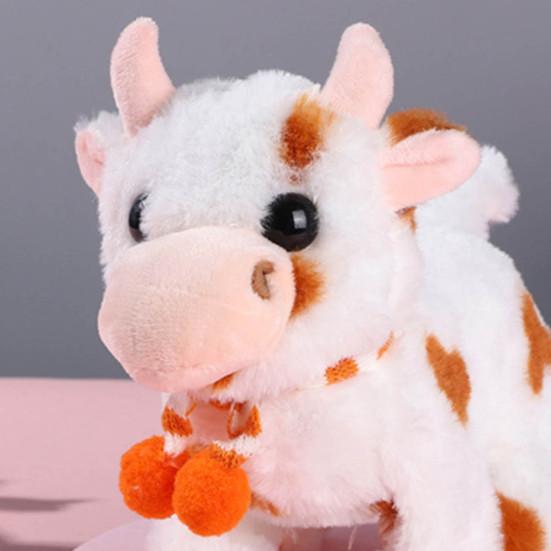 Electric Plush Dairy Cattle Toy Kids Walking Interactive Mooing Nodding Robot Scarf Cow Plushie Toy Toddlers Educational Simulation Animal Toy