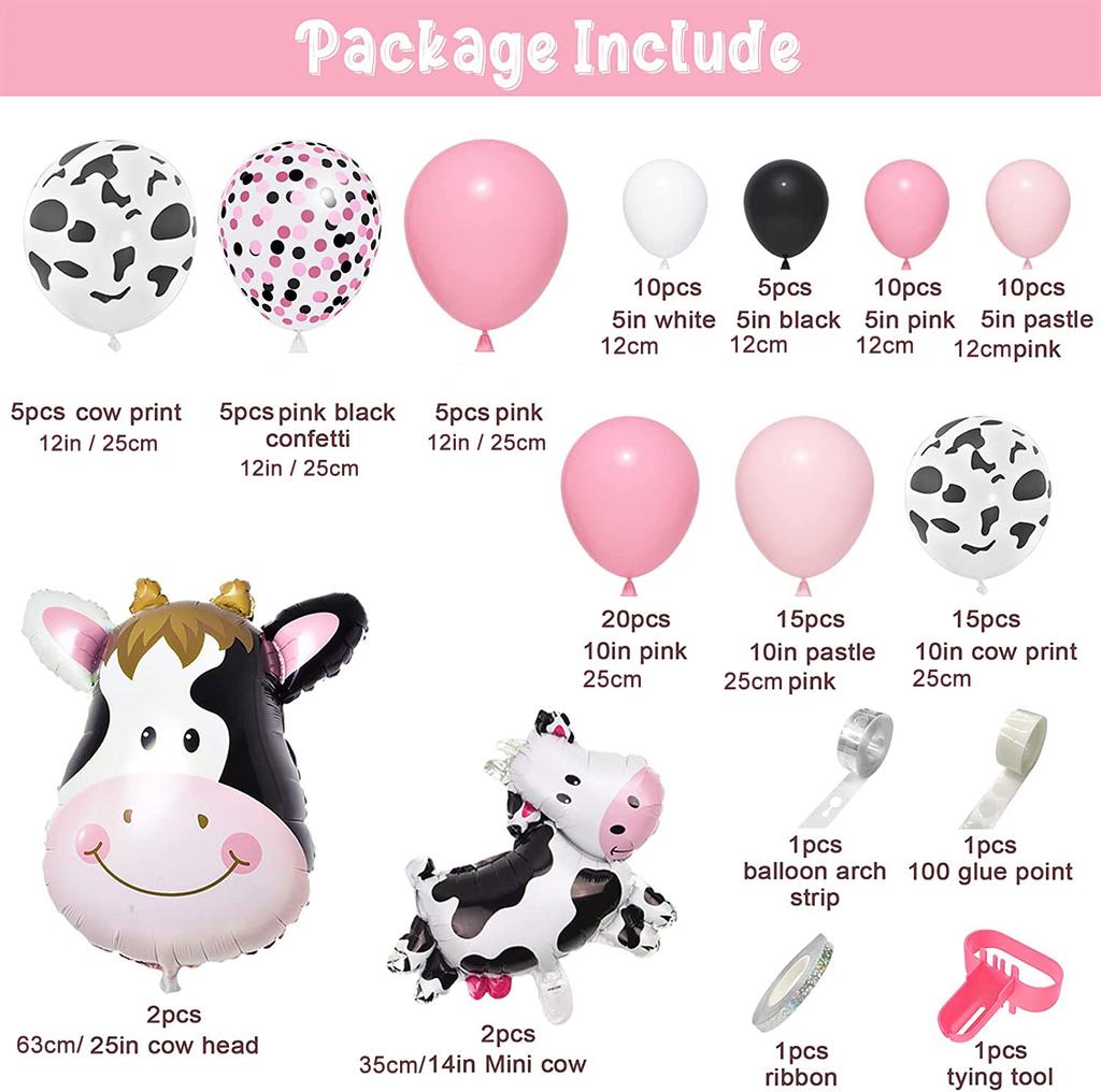 Pink Cow Birthday Balloon Arch, Cow Pattern Digital Balloon Birthday Flag Banner, Cow Theme Balloon