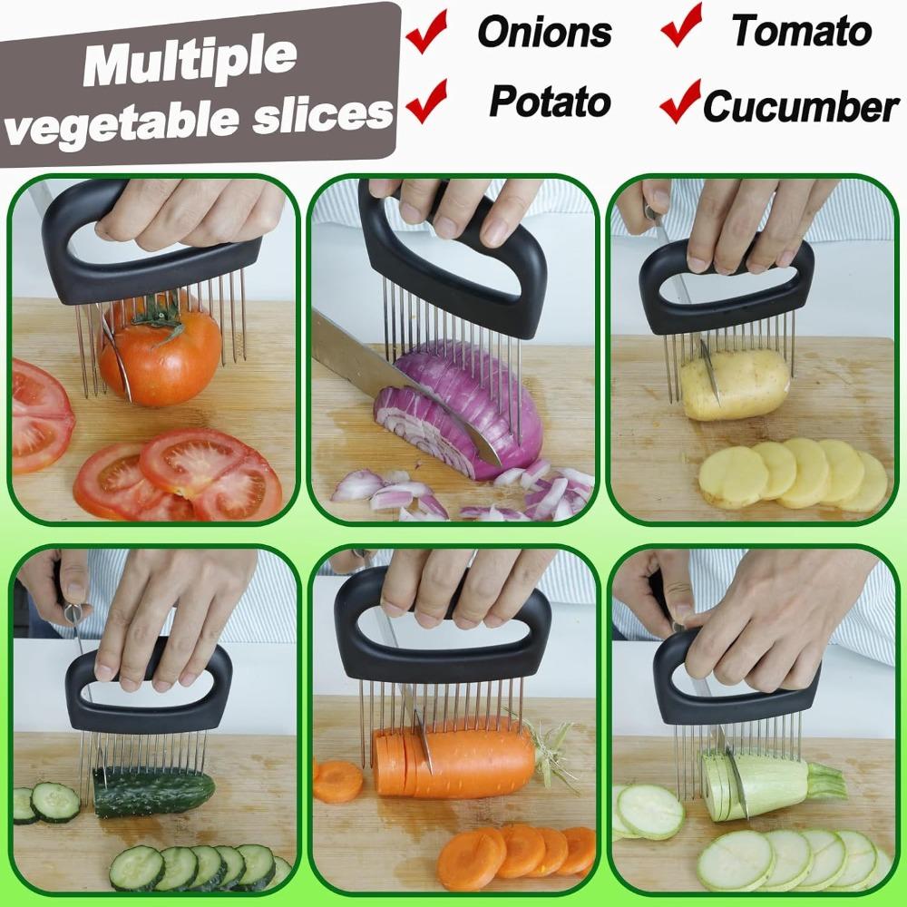 Stainless Steel Needle Onion Cutter Holder Rustproof Non-slip Handle Vegetables Cutting Fork Professional Efficientive