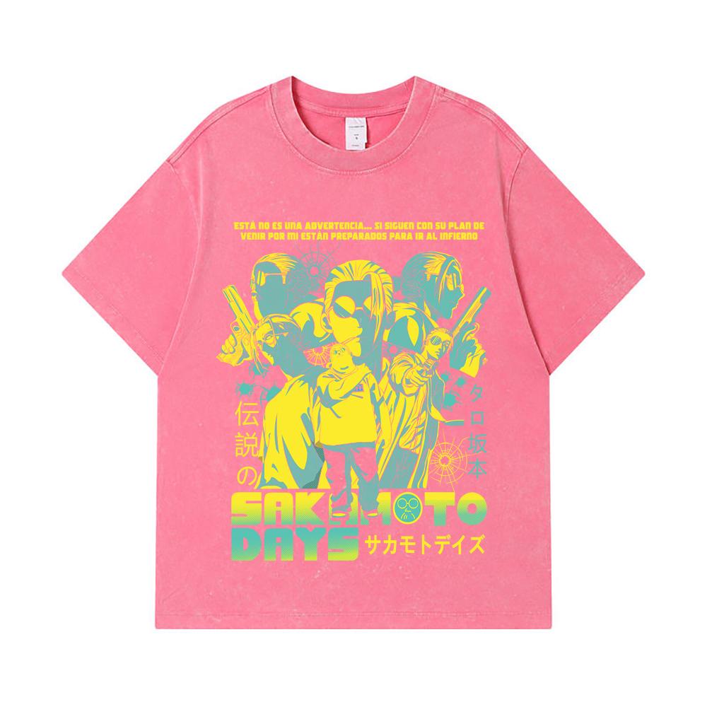275 GSM Washed T-shirts 100% Cotton Sakamoto Days V6 Taro Print Unisex Heavy Cotton T Shirt