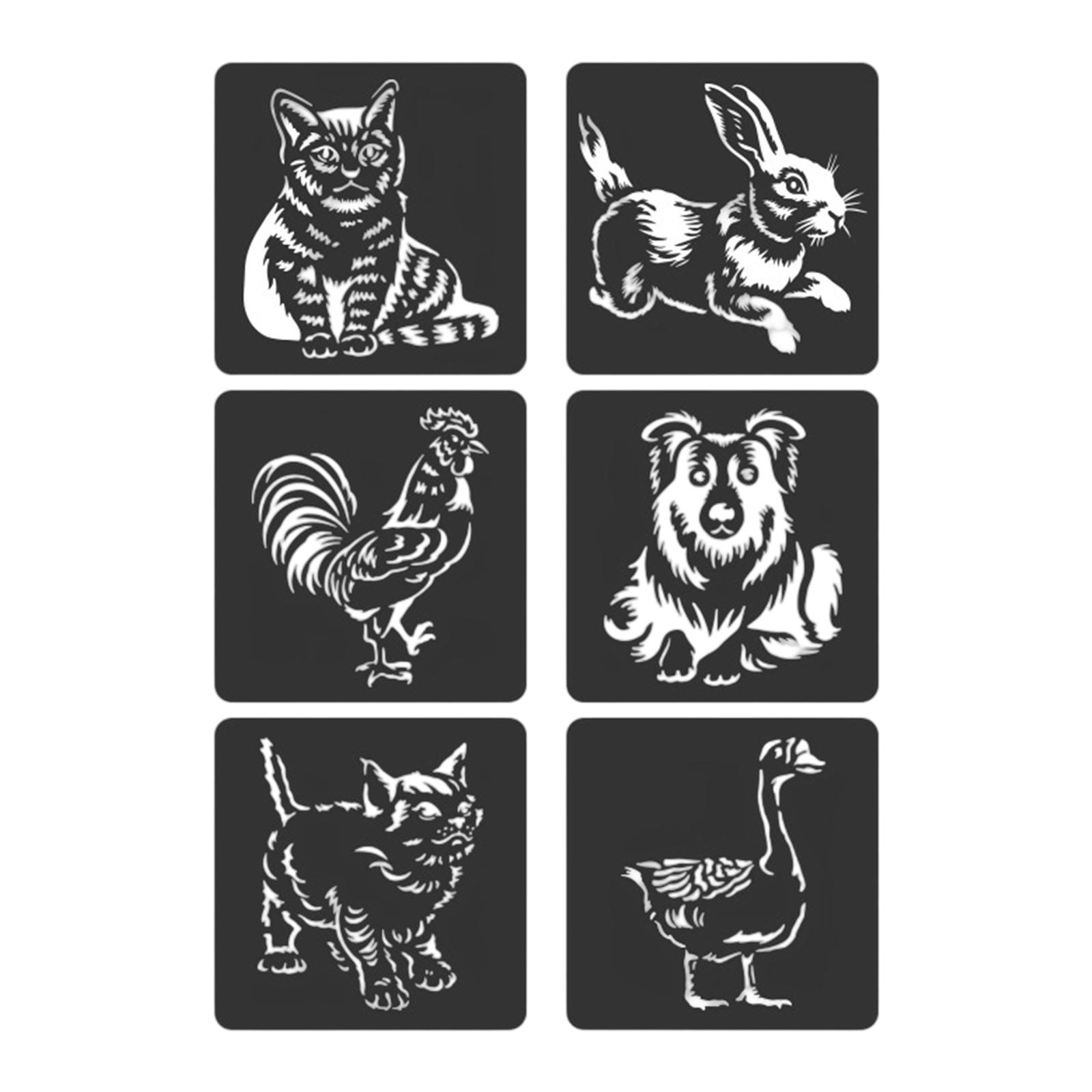 

6 Pcs Zoo Theme Stencil Hollow Out Painting Stencils Journal Stencils Craft Stencil for Painting on Scrapbook A