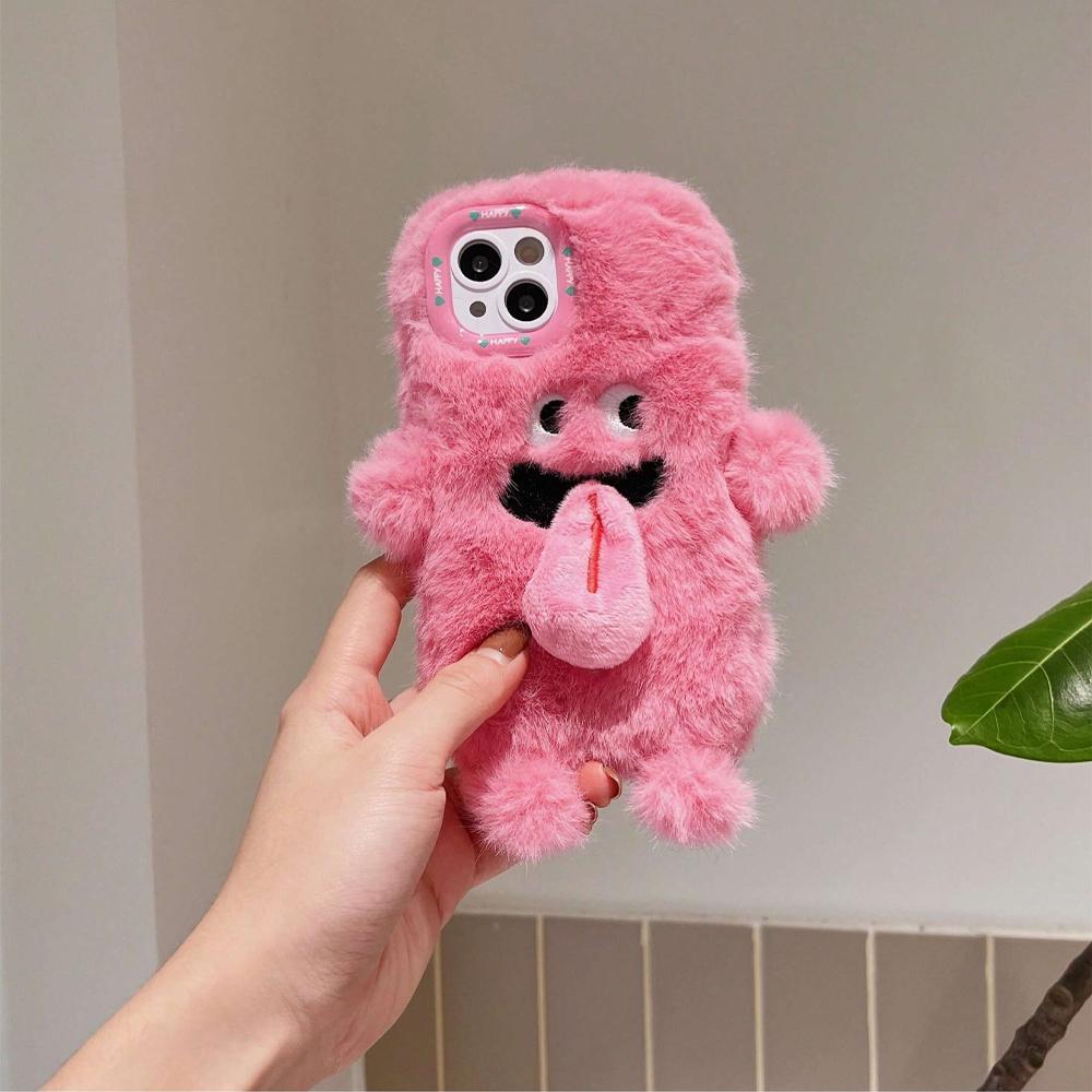 Cute Plush Magnetic Tongue-Sticking Little Monster Phone Case For iPhone 15 14 11 12 13 Pro Max Creative Anti-Drop Phone Cover