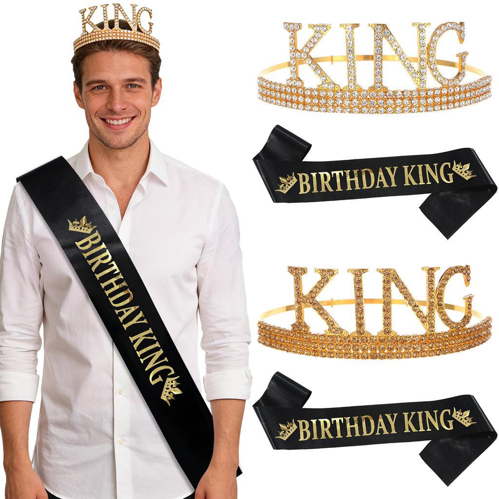 European and American Men's Birthday Party Crown Strap Set BIRTHDAY KING Crown Headgear Party Dress Up 2026