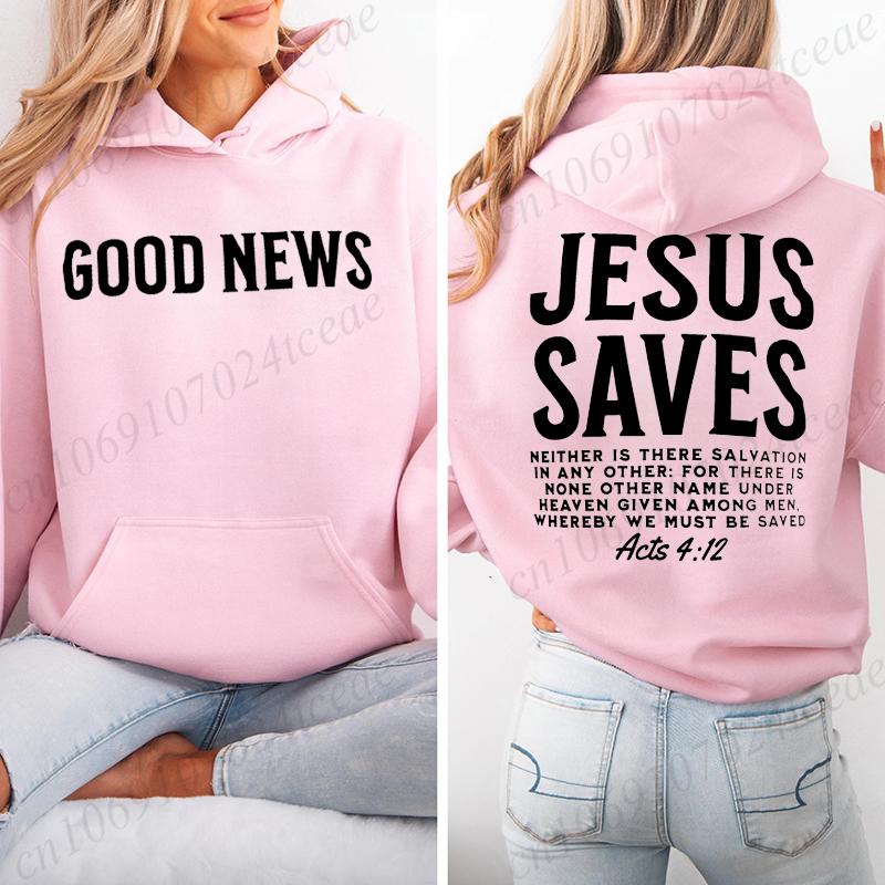 Women's Casual Hoodie Sweatshirt Aesthetic Jesus Saves Print Sportwear Good News Jesus Saves Hoodie Christian Bible Verse Shirts