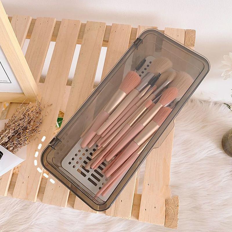 Transparent Makeup Brush Storage Box Dustproof Beauty Egg Lipstick Storage Box With Cover Portable Desktop Storage Bucket