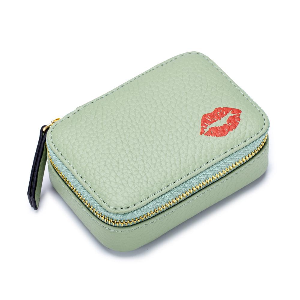 Damen Mini-Lippenstifttasche aus echtem Leder mit Spiegel - Modische und tragbare Drei-in-Eins Make-up-Tasche