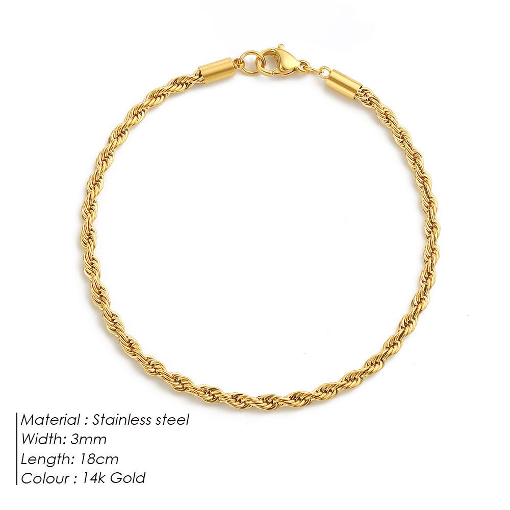 Gold-Plated Twisted Chain Bracelet: Stainless Steel Hip-Hop Punk Jewelry for Women