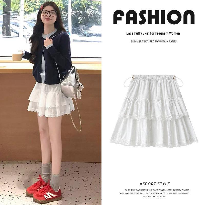

White Lace A-line Ballet Skirt for Pregnant Women - Summer Sweet, Fluffy, Belly Support 2XL белый