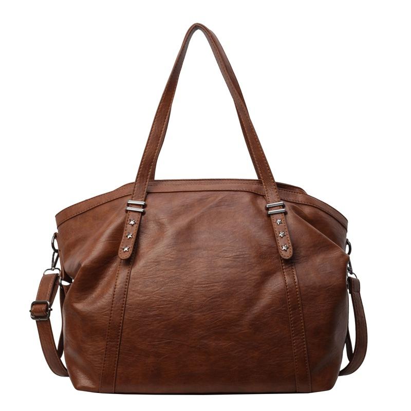 

Large capacity tote bag women 2025 new fashion shoulder bag retro simple casual messenger bag women коричневий