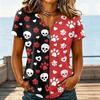 Women's Casual V-Neck Halloween Printed T-Shirt for Holiday Party and Everyday Wear