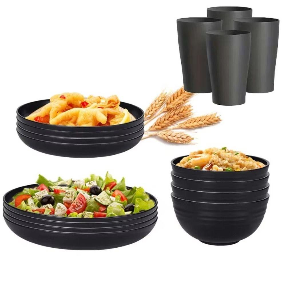 16pcs/Set Wheat Straw Tableware Set Thickened Set of Dishes Utensils Set  for Family Gatherings