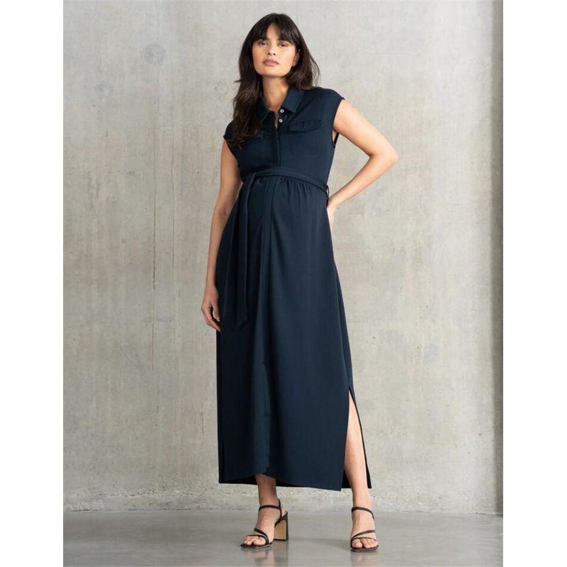 

Stick to Foreign Trade Original Order Split Pocket Official Website New Comfortable Cut Breathable Lace-up Women Summer Pregnant Women Long dress Navy blue us14