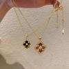 Brushed Tiger's Eye Clover Bracelet Opera Earrings Court Style Diamond Necklace Set
