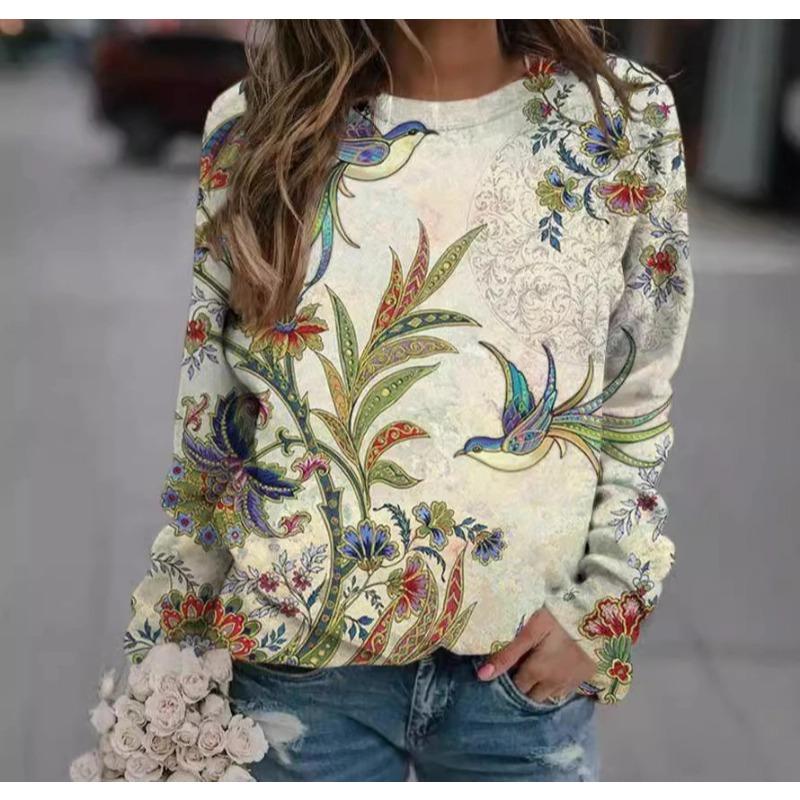 Women s round neck beautiful flower series 3D printed fashionable top XS