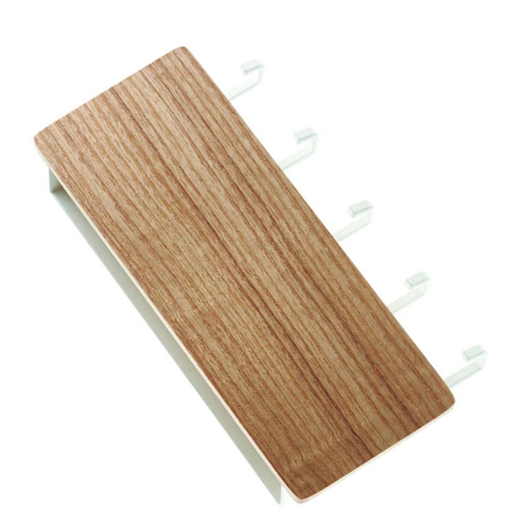 Japanischer Schlüsselhalter aus Holz zur Wandmontage mit 5 Haken, stanzfrei, multifunktionaler Schlüsselaufhänger für Zuhause