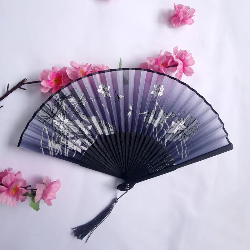 Vintage Bamboo Silk Women's Folding Fan - Portable Dance Gift