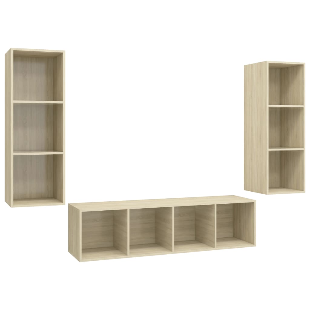 3 Piece Wall Mounted TV Cabinet Set Sonoma Oak Effect Particleboard