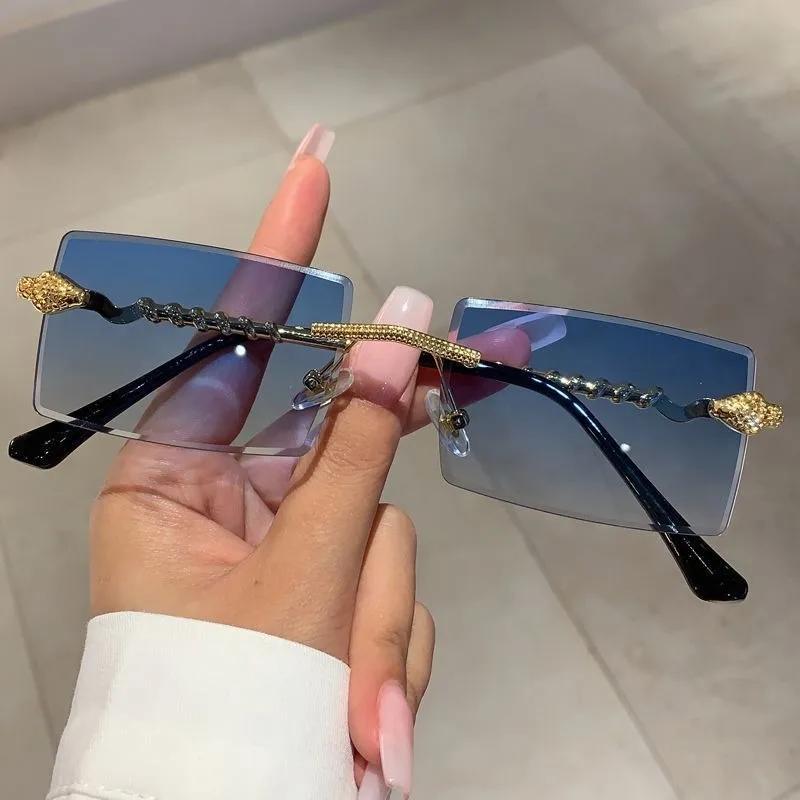 Men Women Rectangular Sunglasses Classic Sqaure Travel Fashion Glasses Luxury Brand Design Rimless Outdoor Eyewear Goggle