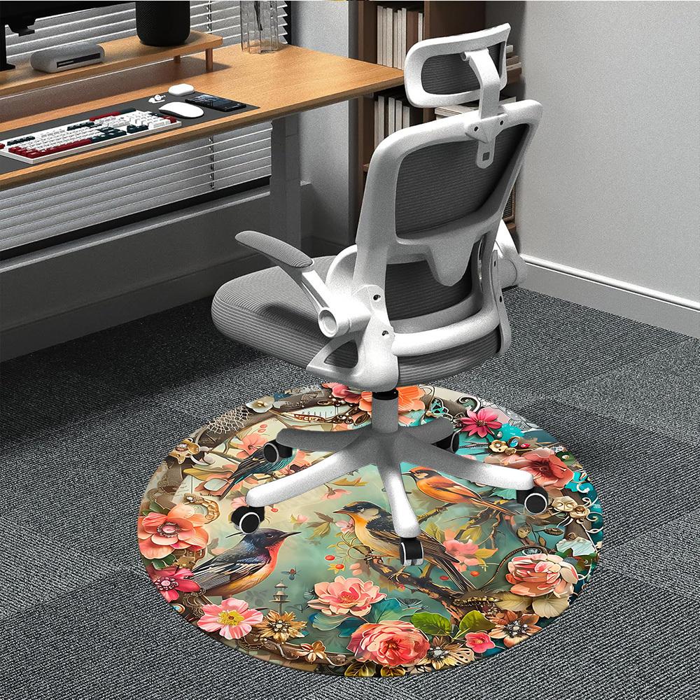 1PC Floral Birds Office Round Area Rug, Mat Suitable For Office, Under Office Chairs Bedroom Living Room Home Decor, Room Deco
