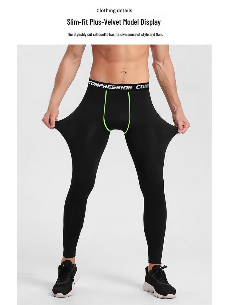 Men's Fleece-Lined Sports Base Layer Pants for Running, Autumn Home Wear, with Lettered Waistband