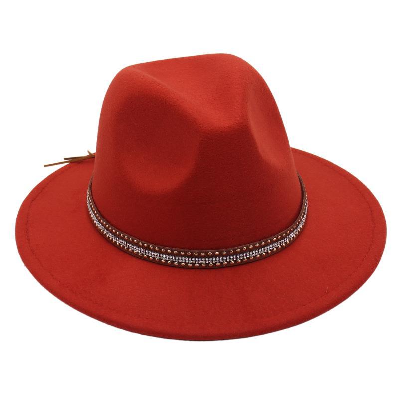 Tibetan Style Top Hat Temperament Jazz Hat British Elegant Felt Hat Big Brim Rivet Woolen Hat Men And Women