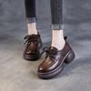 Fashion 6CM Luxury Design Chunky Platform Pumps Women Thick High Heel Genuine Cow Leather Handmade Retro Lace-Up Casual Women Shoes